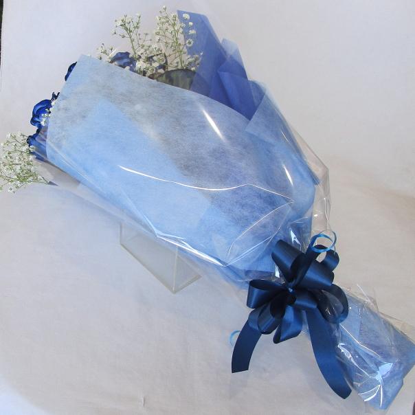 バラ/ペインテッド　ブルーローズ10本＆かすみ草花束 |  | 03