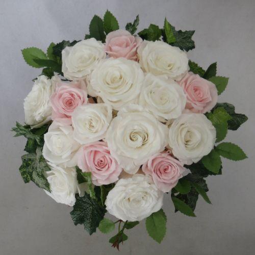 プリザーブドフラワーブーケ/グリーンブーケ　ホワイト＆ピンク