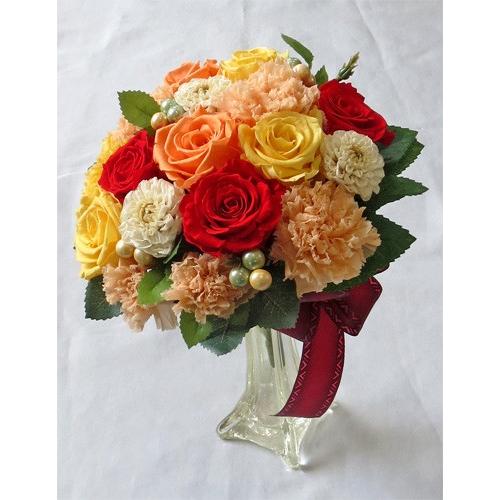 プリザーブドフラワーブーケ ダリアとバラのオレンジブーケ Pzb117 フラワーギフト ブルーマート 通販 Yahoo ショッピング