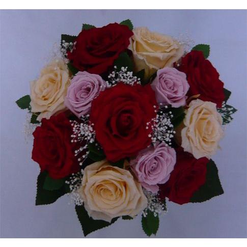 ウエディングブーケ/赤・クリームバララウンドブーケ R ピオニーブーケ