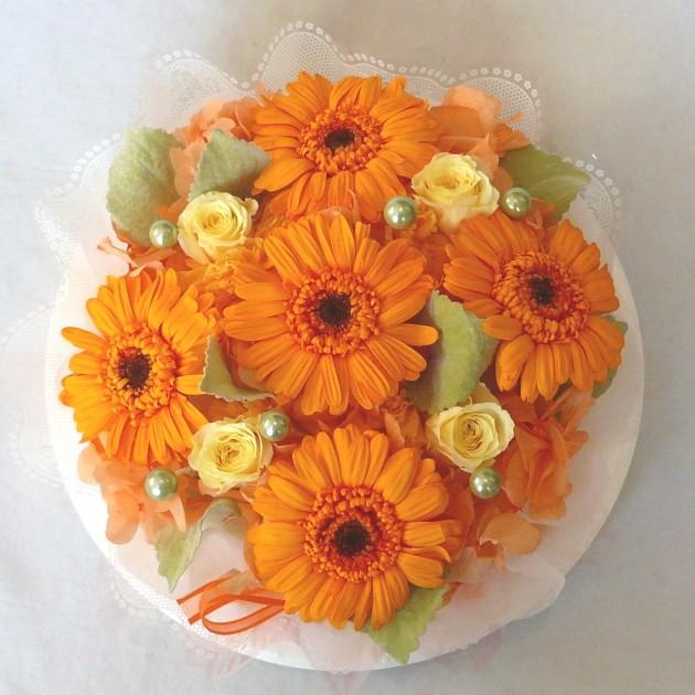 プリザーブドフラワー/オレンジガーベラ フラワーケーキ L : フラワー