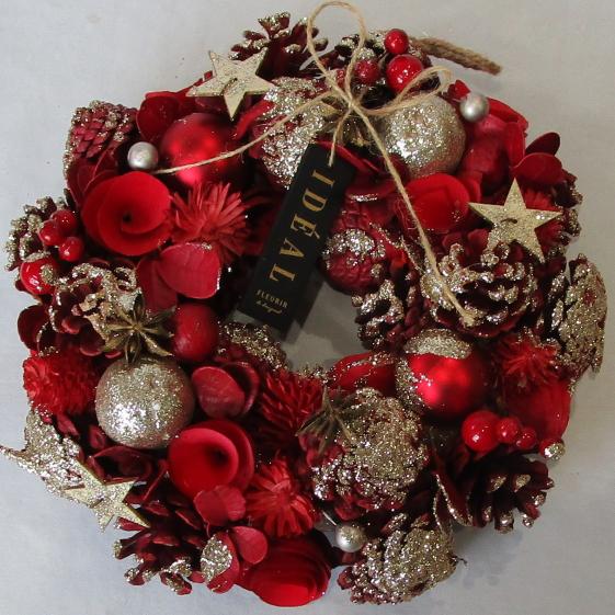 クリスマスリース/ラメ付き真っ赤な木の実のクリスマスリース 