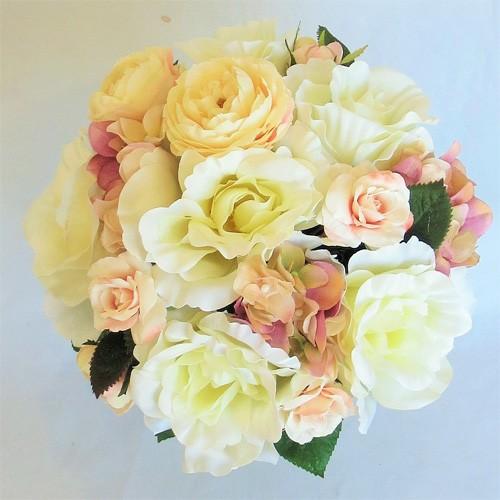 アートフラワー[造花]ブーケ/白バララウンド オータムブーケ ヘッド花付き