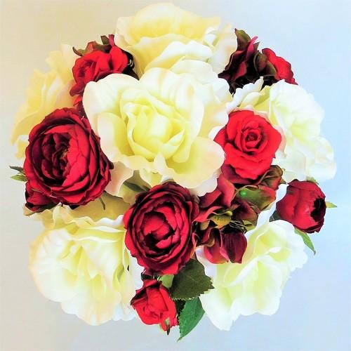 アートフラワー[造花]ブーケ/白バララウンド ウィンターブーケ ヘッド花付き