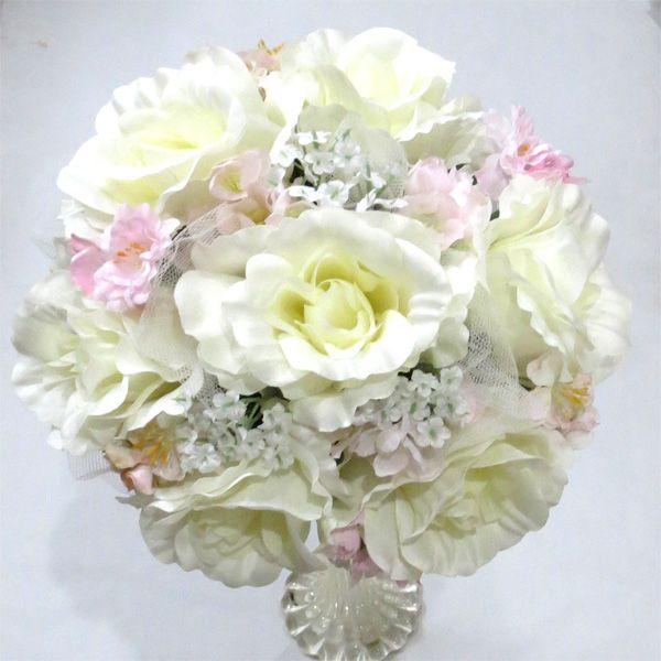 アートフラワー[造花]ブーケ/桜＆白バララウンドブーケ