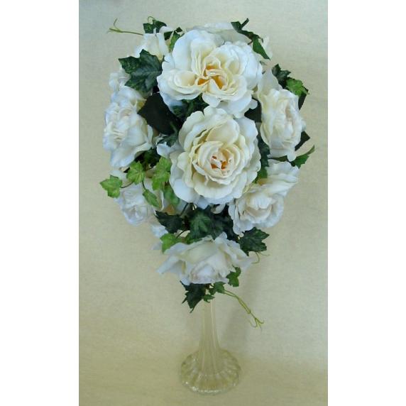 アートフラワー〔造花〕ブーケ/ホワイトローズキャスケードブーケsb34