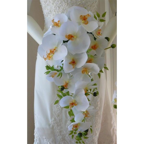 ウエディング造花ブーケ/胡蝶蘭キャスケードブーケ : フラワーギフト