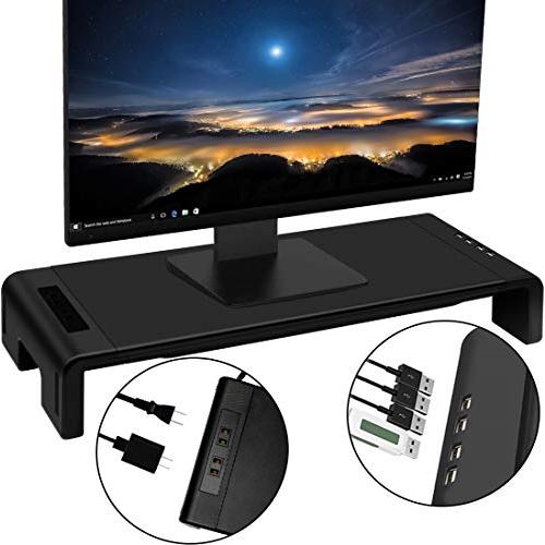 人気急上昇EAYHM モニター台 4*USB2.0 キーボード収納 2口コンセント