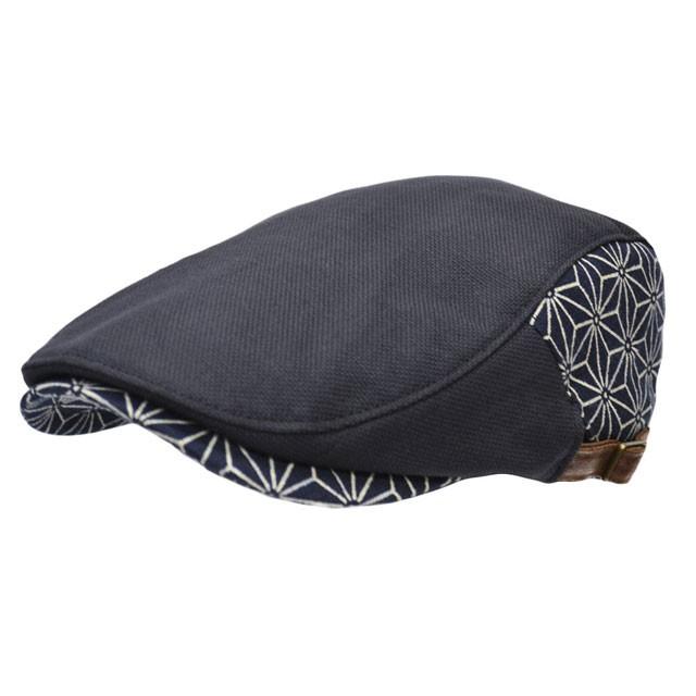 ハンチング メンズ   帽子 和柄 麻の葉(ブラック) オリジナル 和風 和 春夏 秋冬 ちょいワル 大人 男性用 | 
