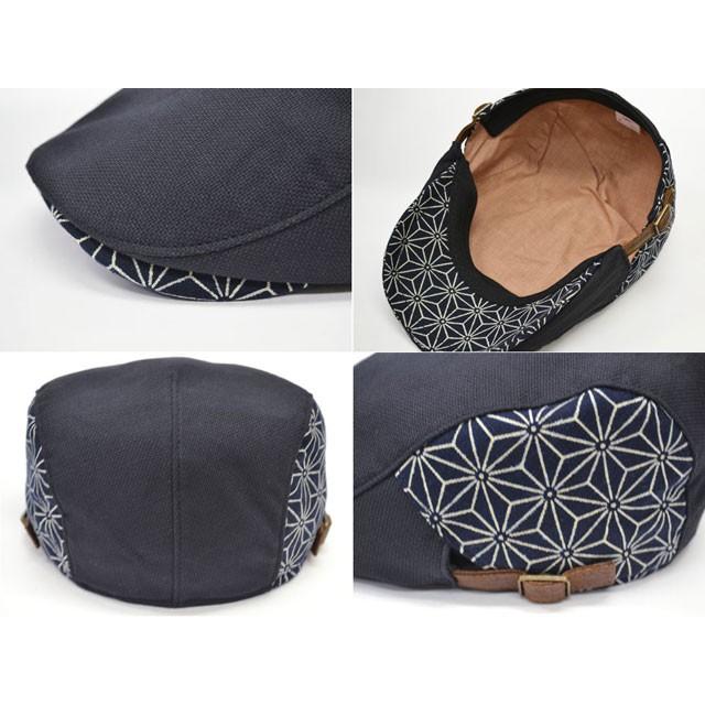 ハンチング メンズ   帽子 和柄 麻の葉(ブラック) オリジナル 和風 和 春夏 秋冬 ちょいワル 大人 男性用 |  | 02