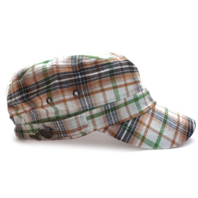 ワークキャップ メンズ   帽子 SSチェック ボタン付き(オレンジ/カーキ) レディース ワークキャップ 春夏 秋冬 |  | 01