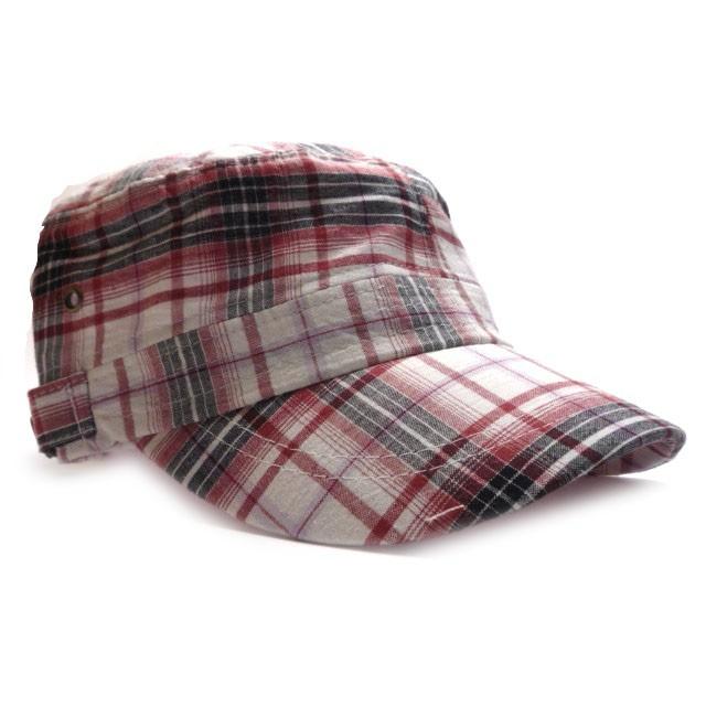 ワークキャップ メンズ   帽子 SSチェック ボタン付き(レッド/ブラック) レディース ワークキャップ 春夏 秋冬 | 