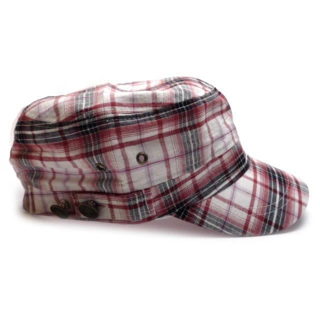 ワークキャップ メンズ   帽子 SSチェック ボタン付き(レッド/ブラック) レディース ワークキャップ 春夏 秋冬 |  | 01