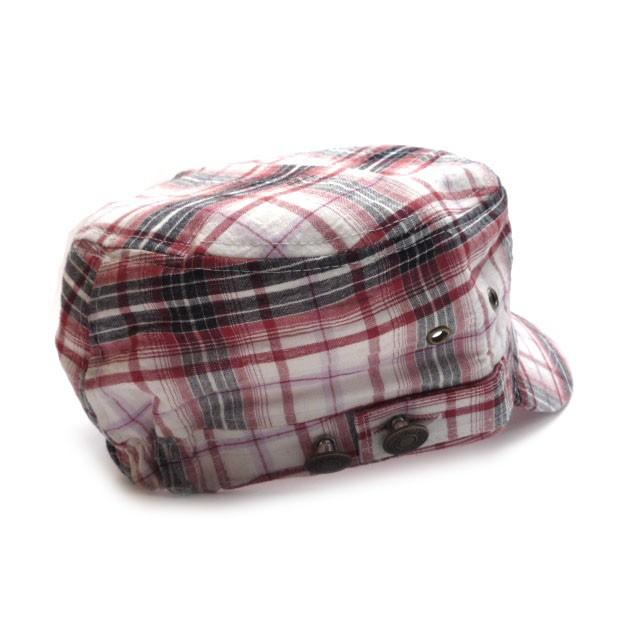 ワークキャップ メンズ   帽子 SSチェック ボタン付き(レッド/ブラック) レディース ワークキャップ 春夏 秋冬 |  | 02