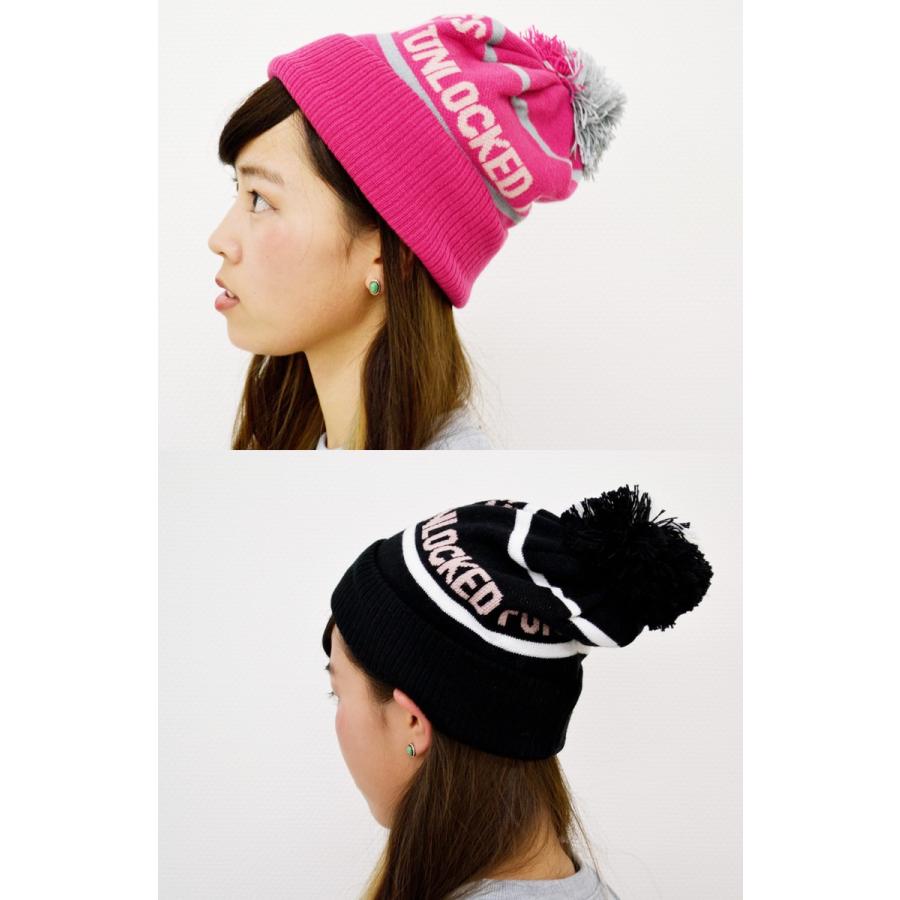 ニット帽 レディース 2カラー ボンボンニット 英字ロゴ 秋冬 防寒