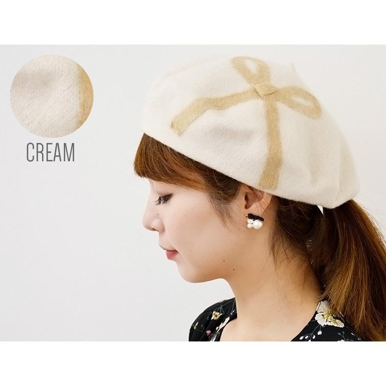 ベレー帽 レディース 帽子 ウール混 リボンフェルトアップリケ ベレー