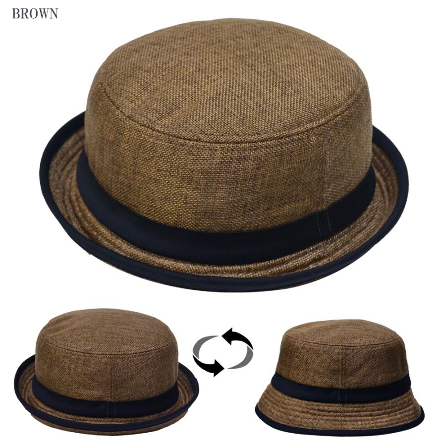 ポークパイハット   帽子  麻風ポークパイハット ２サイズ 2WAY 無地　アウトドア　キャンプ メンズ UVカット 紫外線 対策 春夏 秋 メール便×1 |  | 02
