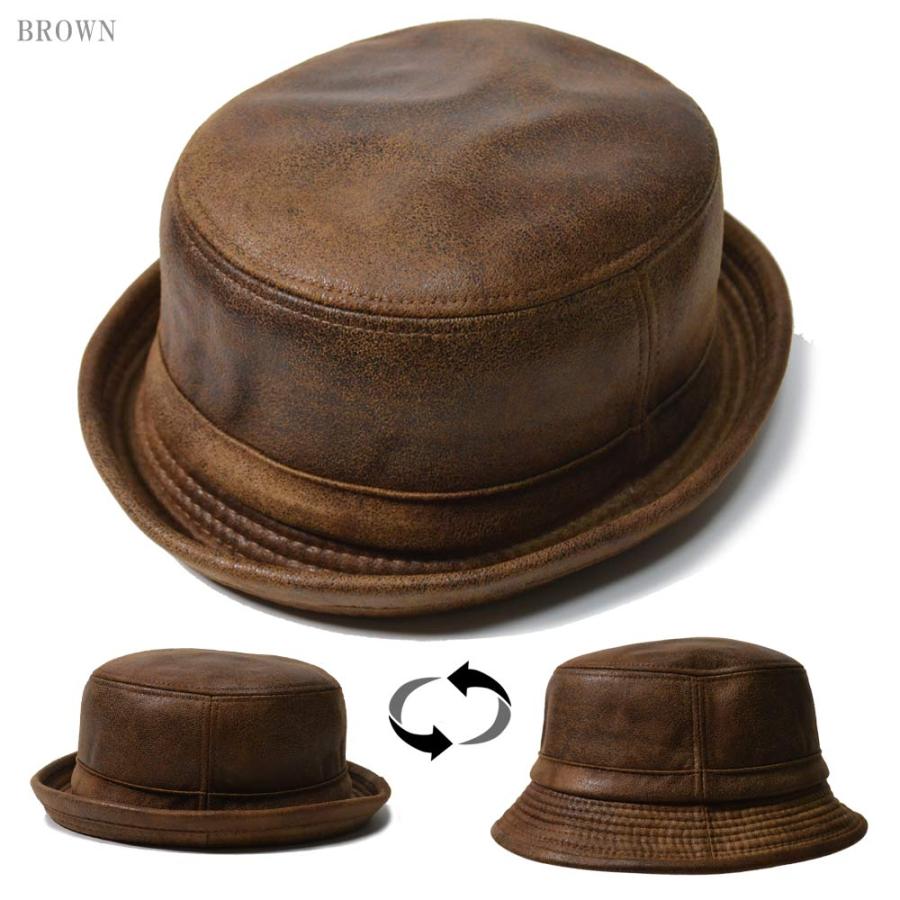 ポークパイハット   帽子  フェイクレザー　パイハット ２サイズ 2WAY 無地　アウトドア　キャンプ メンズ UVカット 紫外線 対策 春夏 秋 メール便×1 |  | 10