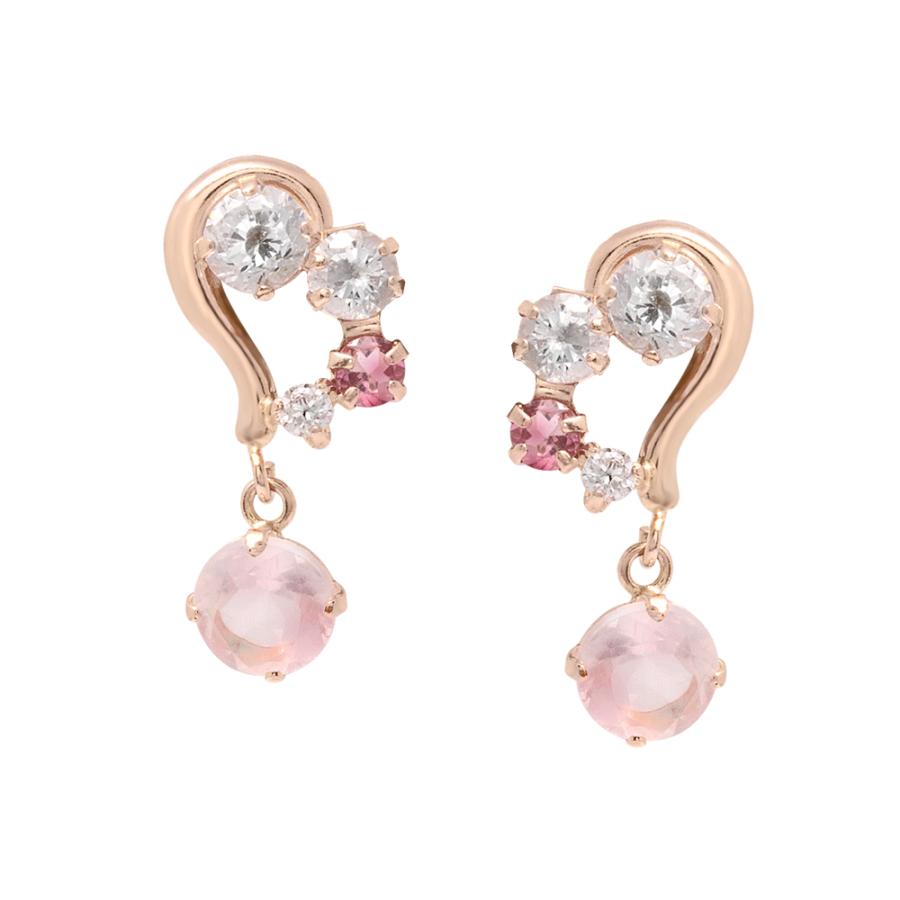 BLOOM ブルーム ピアス レディース 10金 K10 ハート ローズクォーツ