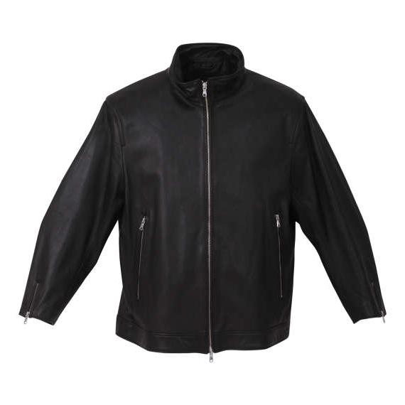 メンズ レザーブルゾン ジャケット スタンドカラー 黒 ブラック 大きい