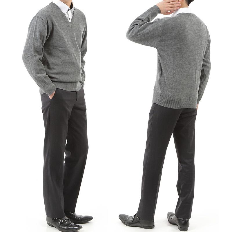 セーター メンズ ニット Vネック 日本製 天竺 無地 洗える ウォッシャブル ビジネス カジュアル 家庭洗濯OK ウール混 ギフト M L LL |  | 10