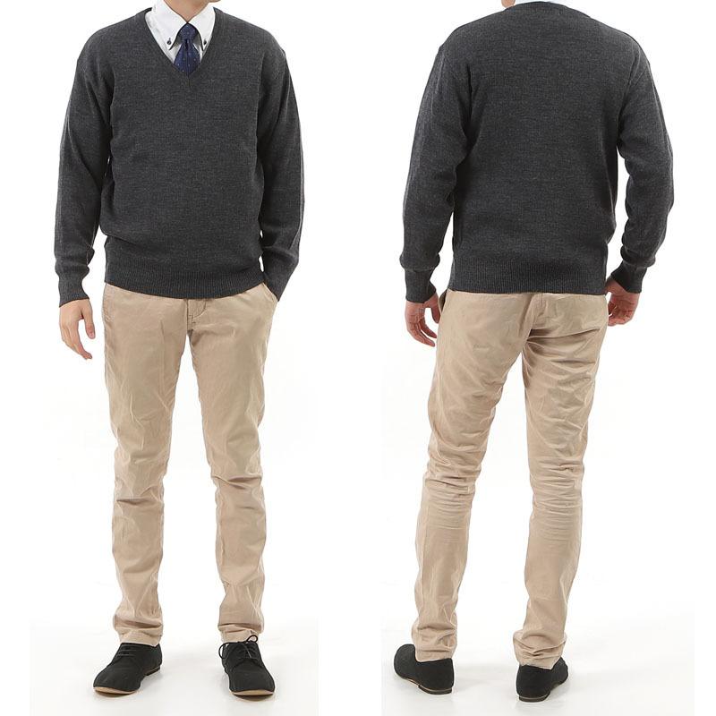 セーター メンズ ニット Vネック 日本製 天竺 無地 洗える ウォッシャブル ビジネス カジュアル 家庭洗濯OK ウール混 ギフト M L LL |  | 06