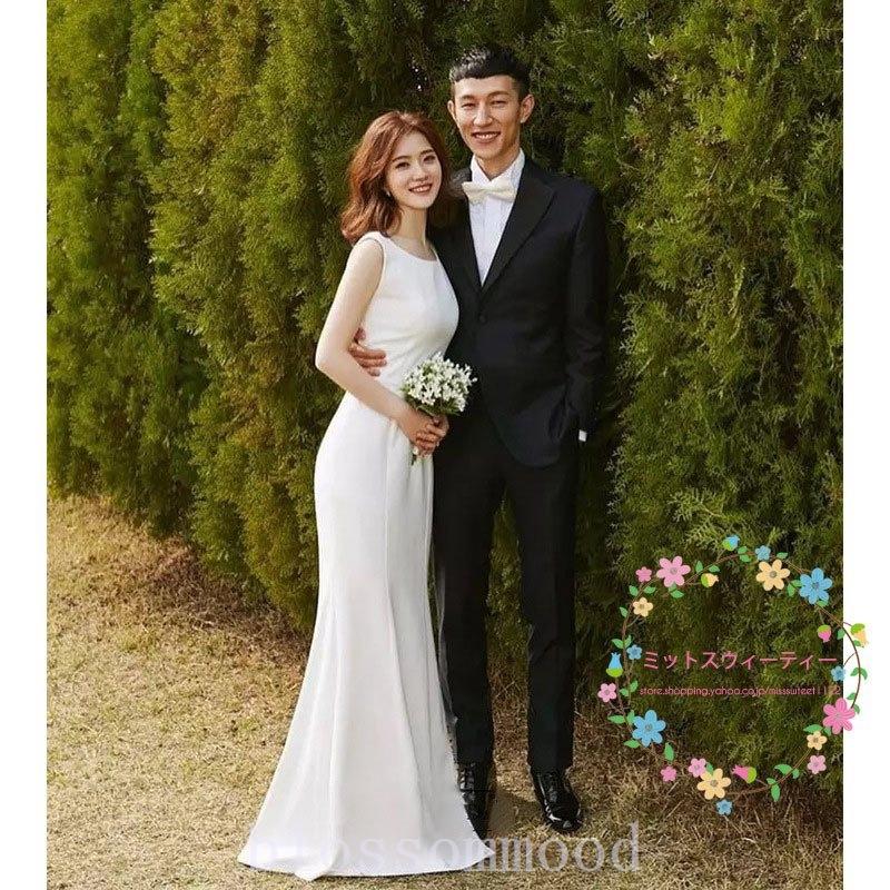 独特な店 お洒落 二次会ドレス カジュアル 花嫁 二次会 フォトウエディング 結婚式 ロングドレス ウェディングドレス ウエディングドレス シンプル 挙式 披露宴 マーメイドライン サイズ S Medihol Hu