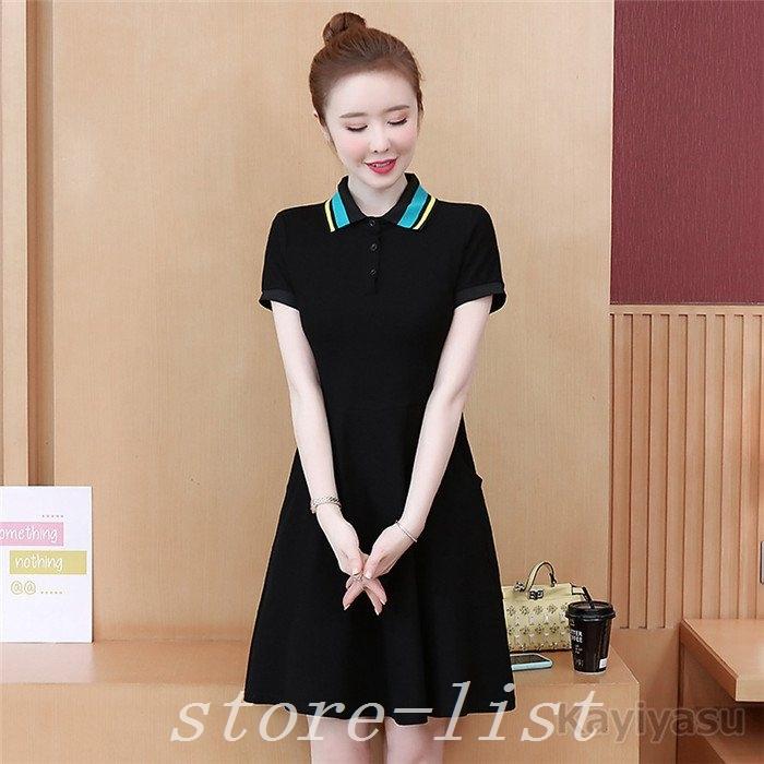 競売 ゴルフウェアポロワンピースレディーススポーツチュニックゴルフワンピースロングポロシャツ着痩せ夏用コーデ通気吸汗半袖poloaライン女性用 ワンピース カラー ブラック Www We Job Com