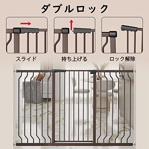 Seogva ベビーゲート ハイタイプ 高さ103cm 拡張フレーム付き 自動ロック 高さ100cm以上つっぱり式 穴開け不要 前後90度開閉 高さ103cm ブラウン