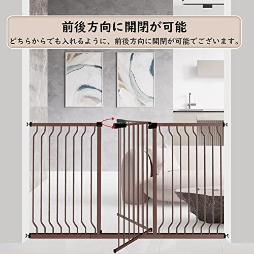 Seogva ベビーゲート ハイタイプ 高さ103cm 拡張フレーム付き 自動ロック 高さ100cm以上つっぱり式 穴開け不要 前後90度開閉 高さ103cm ブラウン