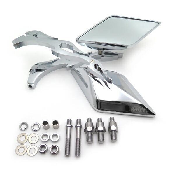 バックミラー フレイムス ダイヤモンドカット ミラー ハーレー (左右