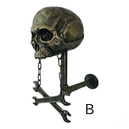 スカル ヘルメットホルダー、帽子かけ インテリア バイカー チョッパー