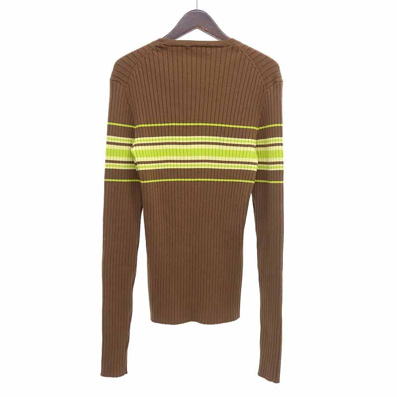 ウェールズ ボナー/WALES BONNER SHOW KNIT TOP BEIGE LIME ボーダー セーター ニット 21A24 サイズ メンズS ブラウン ランクA  (中古)｜blowz｜02