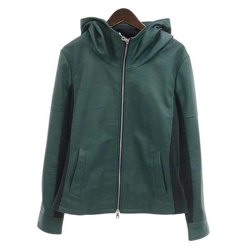 NO ID. ラムバフィングフーデッドブルゾン レザージャケット