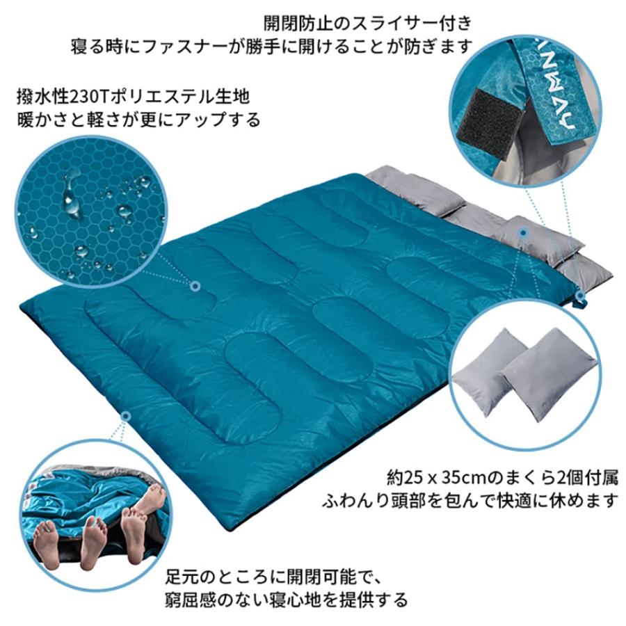 CANWAY 寝袋 2人用 防水シュラフ スリーピングバッグ 封筒型 キャンプ あまてむ｜CANWAY 寝袋 2人用 防水シュラフ スリーピングバッグ