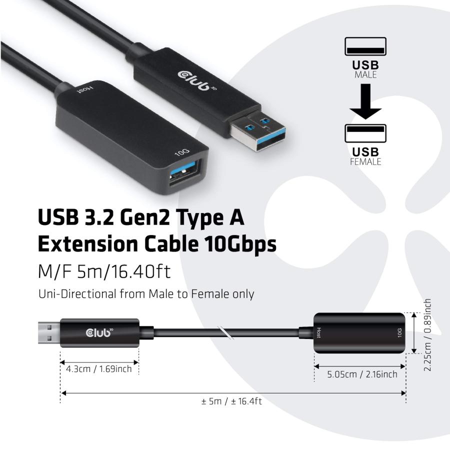 Club 3D USB Gen 2 Type A 延長ケーブル Extention Cable オス／メス 10Gbps 5m (CAC-1411)｜blsg-shop｜03