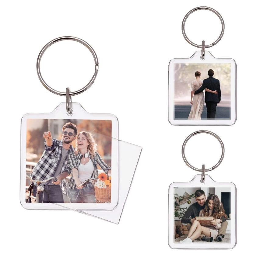 ノ] アクリルキーホルダー 写真入れ 正方形 透明 無地 写真挿入