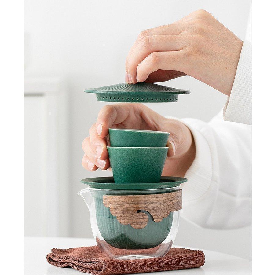 茶器/茶道具蓋付茶器 急須 セット 収納バッグ付き 携帯式 軽量 旅行 アウトドア先 便利 ギフト 茶具セット 茶道 中国茶道具 工夫茶 湯呑み 贈り物 お礼 来客｜blt03｜06