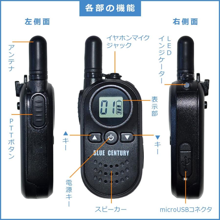 トランシーバー 無線機 2台セット BlueCentury ブルーセンチュリー BC-20 Chanty シャンティ 特定小電力 小型 おもちゃ 充電式 1年保証｜blue-century｜03