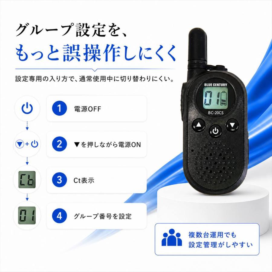 BLUE CENTURY 超小型 特定小電力トランシーバー BC-20ChantySMIX 2台セット ミックス USB-C充電 軽量 約48g  免許不要 無線機 トランシーバー |  | 03