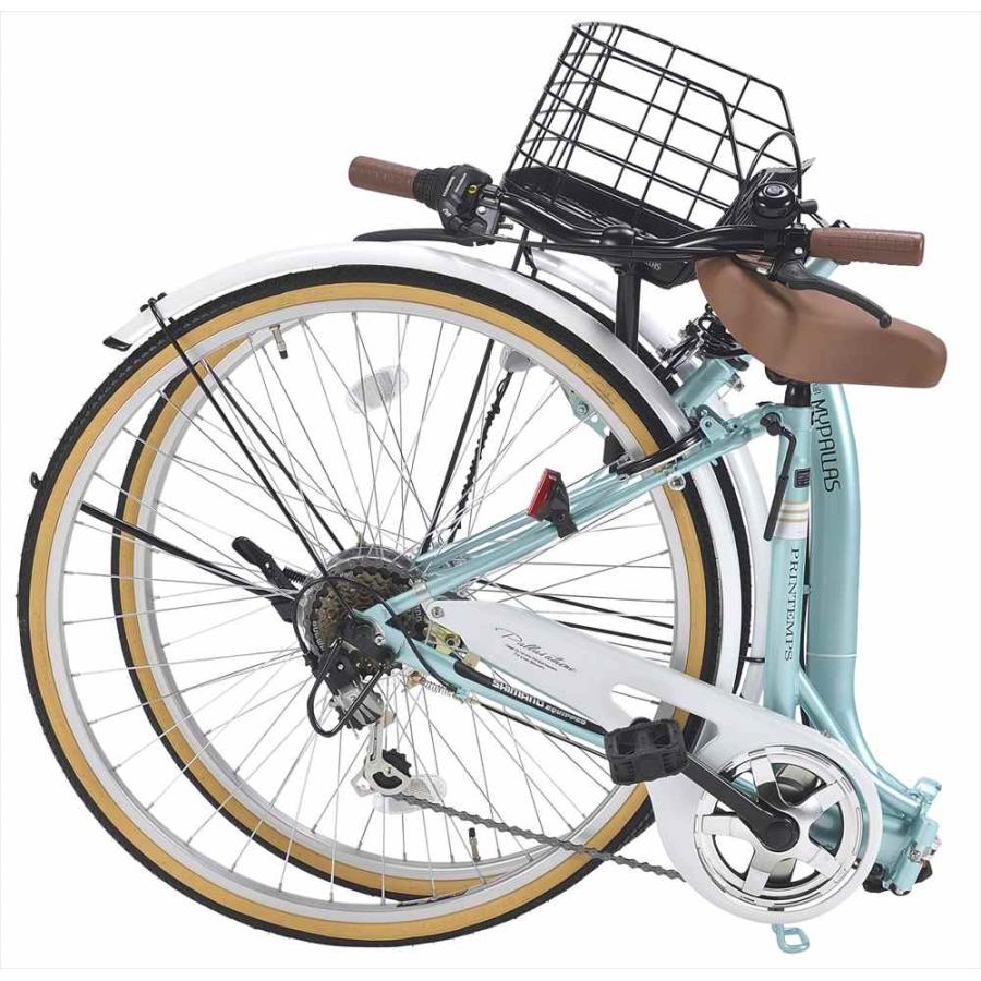 送料無料 マイパラス m-509-MT パンクしにくい自転車 肉厚チューブ仕様 26インチ 折り畳み自転車 MyPallas マイパラス 6段変速付き シティサイクル クールミント mm マイパラス