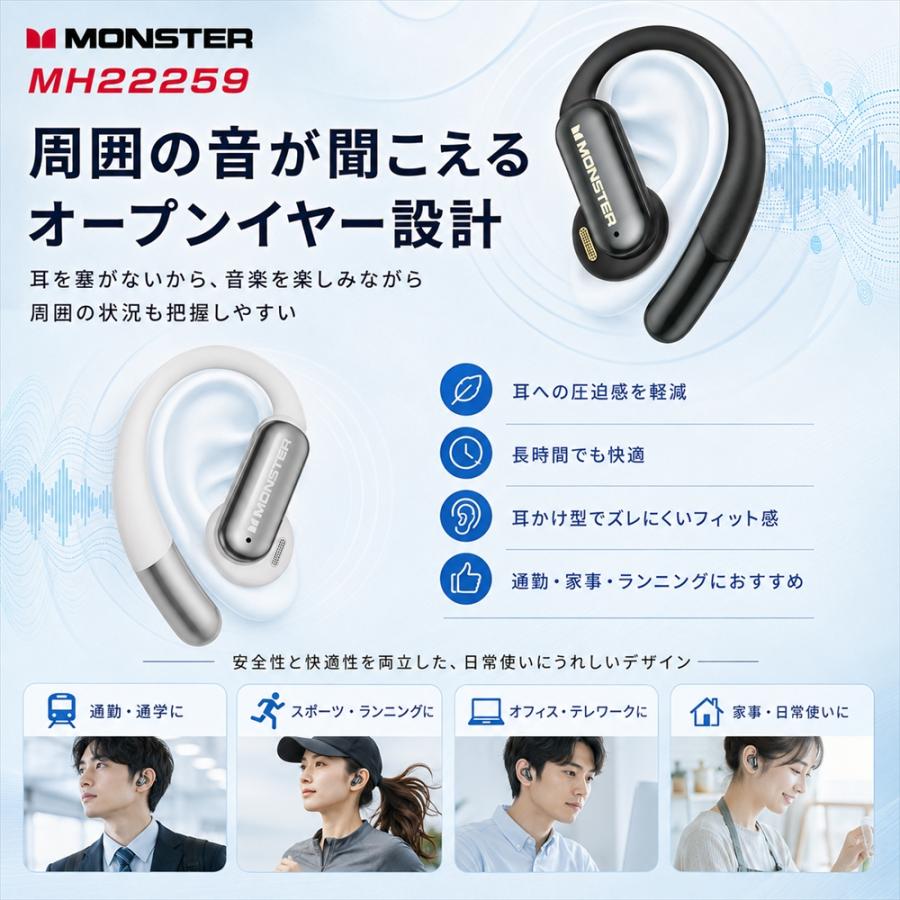 MONSTER Open Ear AC550 ブラック オープンイヤーイヤホン Bluetooth
