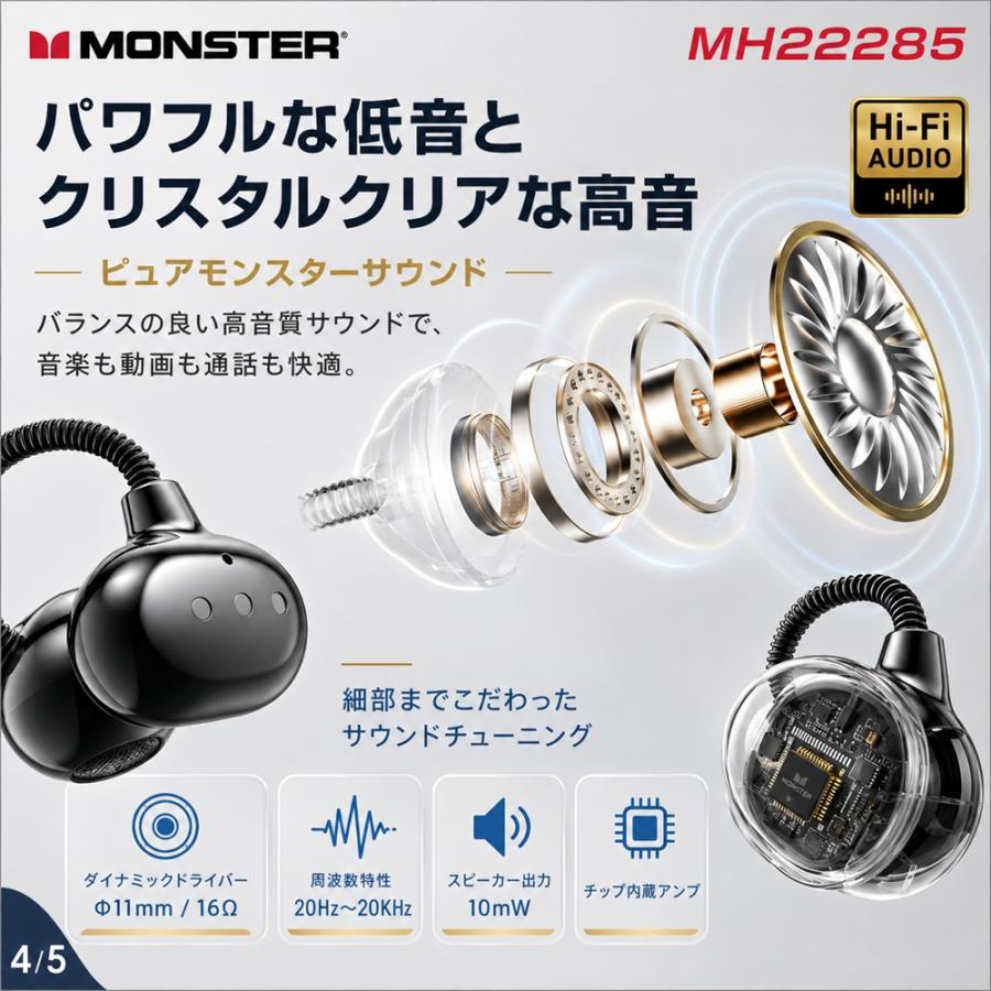 MONSTER Airclip AC700 ブラック イヤーカフ型イヤホン Bluetooth 6.0