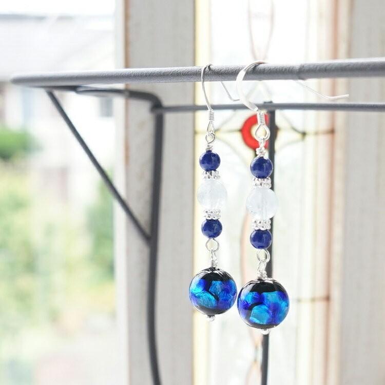 天然石 ピアス SV925 ホタルガラス ラピスラズリ アクアマリン フック