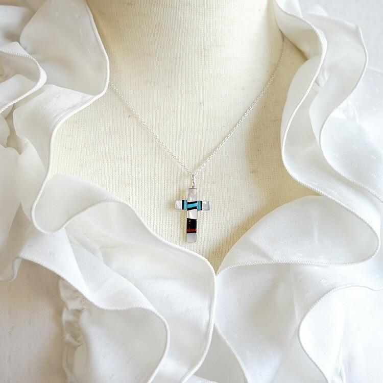 インディアンジュエリー クロス ターコイズ シェル 天然石 ペンダント