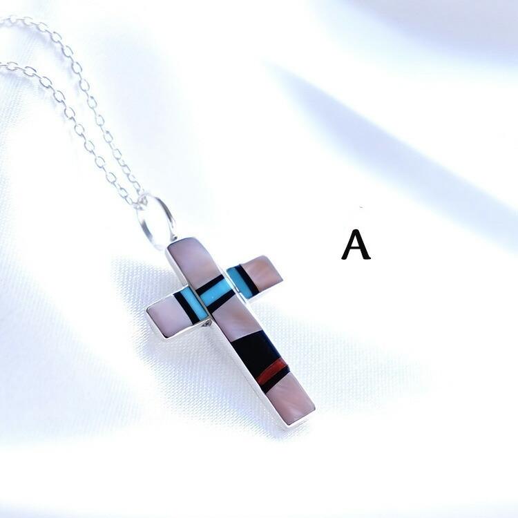 インディアンジュエリー クロス ターコイズ シェル 天然石 ペンダント