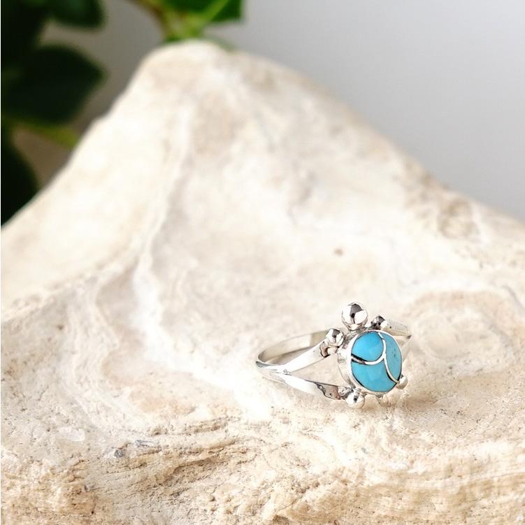 インディアンジュエリー リング タートル 亀 ターコイズ ズニ族