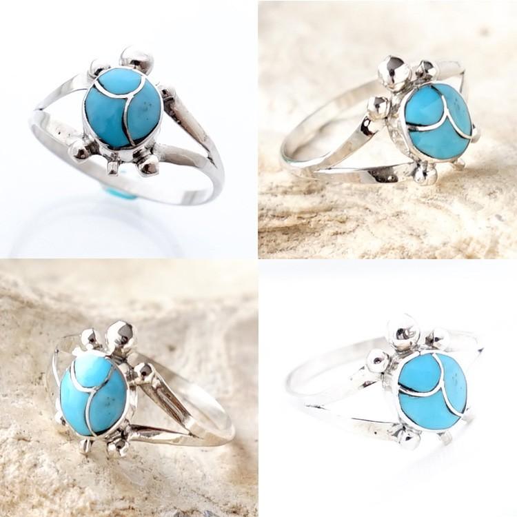 インディアンジュエリー リング タートル 亀 ターコイズ ズニ族