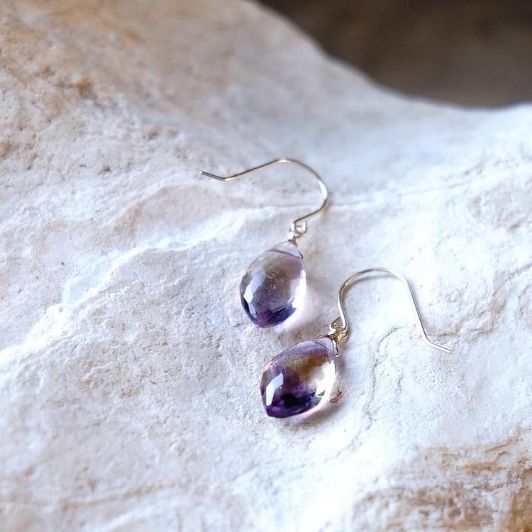 天然石 ピアス K18 18金 高品質 アメトリン アメジスト シトリン