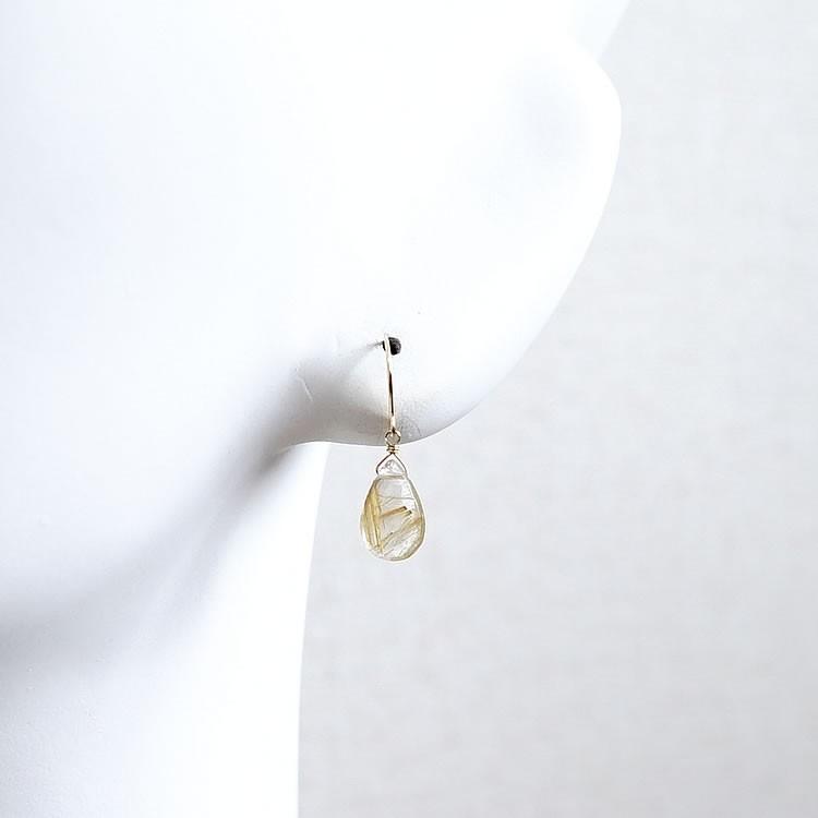 天然石 ピアス K18 18金 ゴールデンルチルクォーツ 金運 仕事運 フックピアス イヤリング 可愛い シンプル おしゃれ 大人 18k レディース パワーストーン ギフト 